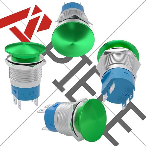 APIELE 22mm 10A Mushroom Head Momentary Push Button Switch IP65 Waterproof DPST 2NO Push Button 12V 24V 36V DC 110V 250V AC 10A (Green, 22MM) in Kuwait
