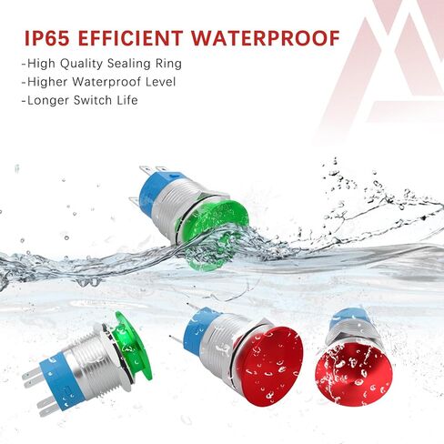 APIELE 22mm 10A Mushroom Head Momentary Push Button Switch IP65 Waterproof DPST 2NO Push Button 12V 24V 36V DC 110V 250V AC 10A (Green, 22MM) in Kuwait