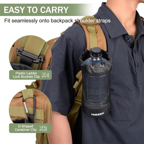 حامل زجاجة مياه على الظهر من Hikeen X-PAC، جراب زجاجة مياه قابل للطي مع رباط مفتوح، حامل زجاجة مياه شبكي خفيف الوزن مقاوم للاهتراء مع حلقة تسلق للسفر والمشي لمسافات طويلة والأنشطة الخارجية in Kuwait