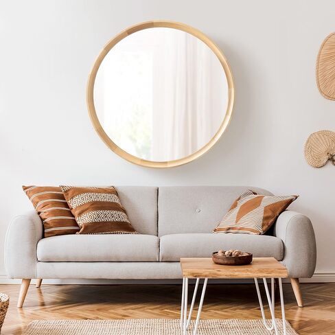 Kate and Laurel Hatherleigh Modern Farmhouse Round Wooden Wall Mirror, 34 Inch Diameter, Rustic Brown, Decorative Wood Circle Mirror for Use in Bathroom, Entryway, or Bedroom in Saudi Arabia