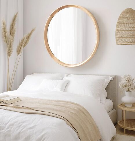 Kate and Laurel Hatherleigh Modern Farmhouse Round Wooden Wall Mirror, 34 Inch Diameter, Rustic Brown, Decorative Wood Circle Mirror for Use in Bathroom, Entryway, or Bedroom in Saudi Arabia