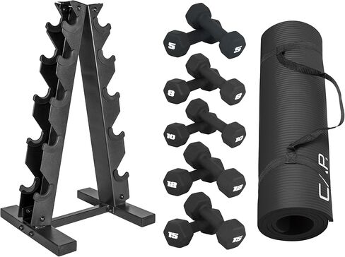 مجموعة أوزان الدمبل من CAP Barbell & BODi Choice مع حامل وحصيرة يوجا in Kuwait