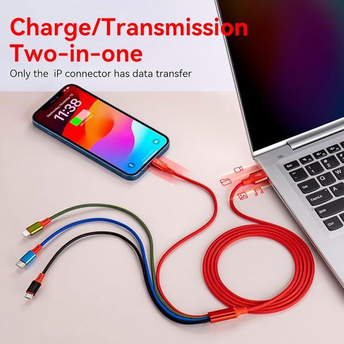 كابل شحن USB متعدد 4A، سلك شحن مجدول 4 في 1، سلك شاحن متعدد، كابل USB متعدد مع محول منافذ IP/USB C/Micro للهواتف المحمولة/الأجهزة اللوحية/سامسونج/بيكسل/PS/LG والمزيد (2 حزمة/4 أقدام ) in Saudi Arabia
