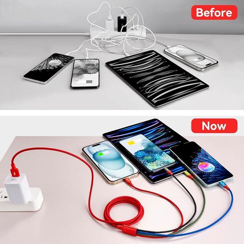 كابل شحن USB متعدد 4A، سلك شحن مجدول 4 في 1، سلك شاحن متعدد، كابل USB متعدد مع محول منافذ IP/USB C/Micro للهواتف المحمولة/الأجهزة اللوحية/سامسونج/بيكسل/PS/LG والمزيد (2 حزمة/4 أقدام ) in Saudi Arabia