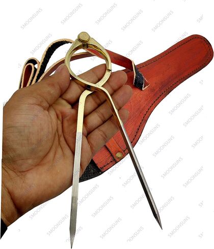 5MoonSun5's Vintage Navigation Straight Pattern Artist Divider Solid Brass Drawing Tool Professional 8" Long Divider Marine Navigation Compass with Handmade Leather case (8 inch Brass tip) in Kuwait
