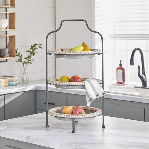 Deco 79 Metal Beaded 3 Tiered Tiered Server, 16" x 15" x 29", Gray in Saudi Arabia