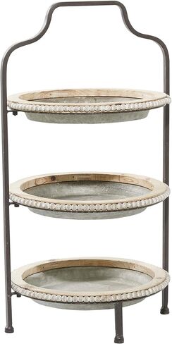 Deco 79 Metal Beaded 3 Tiered Tiered Server, 16" x 15" x 29", Gray in Saudi Arabia