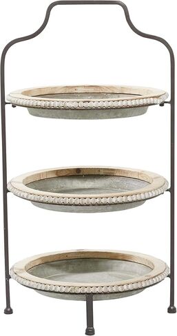 Deco 79 Metal Beaded 3 Tiered Tiered Server, 16" x 15" x 29", Gray in Saudi Arabia
