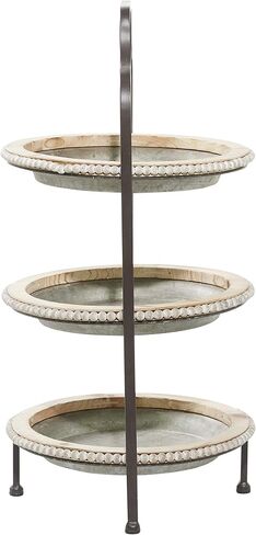 Deco 79 Metal Beaded 3 Tiered Tiered Server, 16" x 15" x 29", Gray in Saudi Arabia