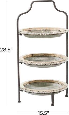 Deco 79 Metal Beaded 3 Tiered Tiered Server, 16" x 15" x 29", Gray in Saudi Arabia