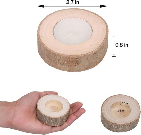 Wooden Tea Light Candle Holder Scented Log Candle Tealight Holders Bark Wooden Pillar Tree Stump Tea Light Succulent Plant Holder for Table Mother’s Day Home Decoration (White 3W*1H in) in Saudi Arabia
