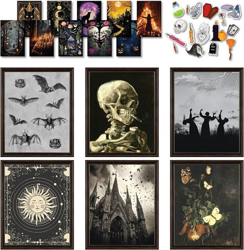 جمالية ديكور الغرفة الساحرة من EXCOOL CLUB - ديكور جدار قوطي، ملصق قوطي داكن، مطبوعات فنية جدارية مخيفة، ديكورات فنية ساحرة من الويكا لعيد الهالوين لغرفة النوم المنزلية (8x10 غير مؤطرة) in Kuwait