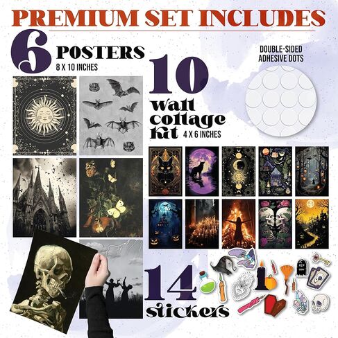 جمالية ديكور الغرفة الساحرة من EXCOOL CLUB - ديكور جدار قوطي، ملصق قوطي داكن، مطبوعات فنية جدارية مخيفة، ديكورات فنية ساحرة من الويكا لعيد الهالوين لغرفة النوم المنزلية (8x10 غير مؤطرة) in Kuwait