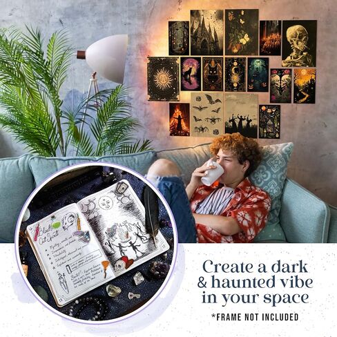 جمالية ديكور الغرفة الساحرة من EXCOOL CLUB - ديكور جدار قوطي، ملصق قوطي داكن، مطبوعات فنية جدارية مخيفة، ديكورات فنية ساحرة من الويكا لعيد الهالوين لغرفة النوم المنزلية (8x10 غير مؤطرة) in Kuwait
