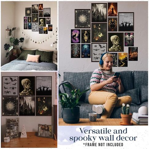 جمالية ديكور الغرفة الساحرة من EXCOOL CLUB - ديكور جدار قوطي، ملصق قوطي داكن، مطبوعات فنية جدارية مخيفة، ديكورات فنية ساحرة من الويكا لعيد الهالوين لغرفة النوم المنزلية (8x10 غير مؤطرة) in Kuwait