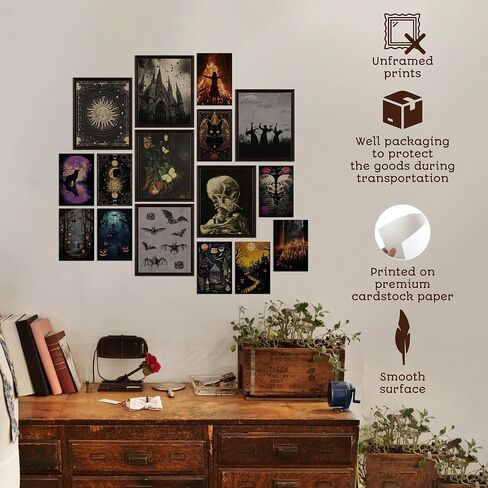 جمالية ديكور الغرفة الساحرة من EXCOOL CLUB - ديكور جدار قوطي، ملصق قوطي داكن، مطبوعات فنية جدارية مخيفة، ديكورات فنية ساحرة من الويكا لعيد الهالوين لغرفة النوم المنزلية (8x10 غير مؤطرة) in Kuwait