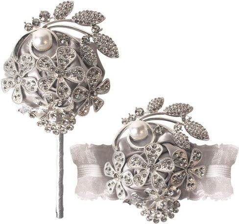WANLIAN Wrist Corsage with Peal and Rhinestone Corsage and Boutonniere Set for Wedding,Prom,Party (Silver Gray，2 Pieces) in Saudi Arabia