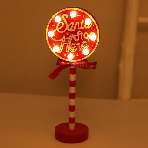 Christmas Decorations Santa Stop Here Pole Sign with LED Light Xmas Tabletop Stand Decor for Indoor Home Office Holiday Party Decorative Christmas Street Sign Holiday Housewarming Gift (octagon) in Saudi Arabia