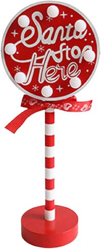 Christmas Decorations Santa Stop Here Pole Sign with LED Light Xmas Tabletop Stand Decor for Indoor Home Office Holiday Party Decorative Christmas Street Sign Holiday Housewarming Gift (octagon) in Saudi Arabia