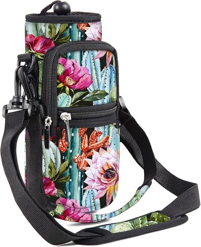 Water Bottle Carrier Bag Holder 25oz 32oz 40oz 64oz Insulated Crossbody Water Bottle Sling Sleeve Case Cover with Strap Pockets for Men Women School Walking Hiking Running (25oz, cactus) in Kuwait