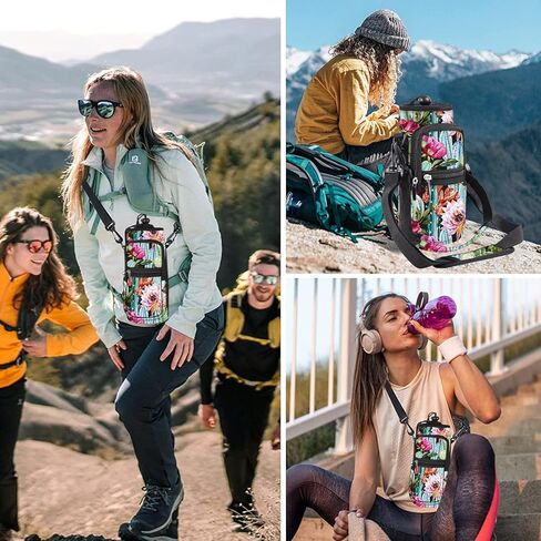 Water Bottle Carrier Bag Holder 25oz 32oz 40oz 64oz Insulated Crossbody Water Bottle Sling Sleeve Case Cover with Strap Pockets for Men Women School Walking Hiking Running (25oz, cactus) in Kuwait