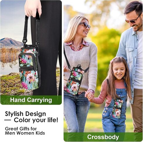 Water Bottle Carrier Bag Holder 25oz 32oz 40oz 64oz Insulated Crossbody Water Bottle Sling Sleeve Case Cover with Strap Pockets for Men Women School Walking Hiking Running (25oz, cactus) in Kuwait
