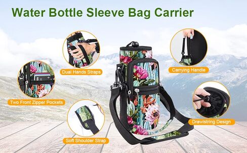 Water Bottle Carrier Bag Holder 25oz 32oz 40oz 64oz Insulated Crossbody Water Bottle Sling Sleeve Case Cover with Strap Pockets for Men Women School Walking Hiking Running (25oz, cactus) in Kuwait