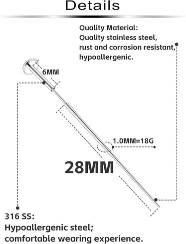 20/18G Threadless Nose Ring Earring Piercing Changing Tool Straight/Curved Surgical Steel in Saudi Arabia
