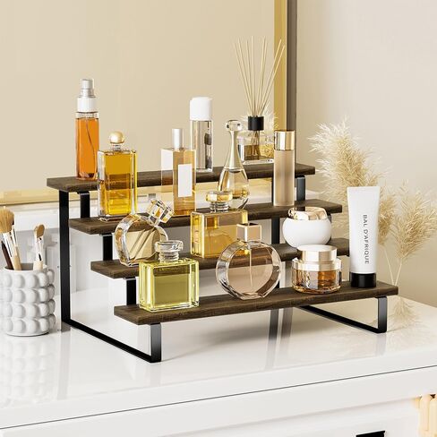 3 Tier Wooden Display Riser Stand Perfume Organizer Stands, Tiered Cupcake Stand Holder, Spice Rack Organizer, Display Shelves Riser Stand Organizer for Decoration, Display Rack Stand Perfume Holder in Saudi Arabia