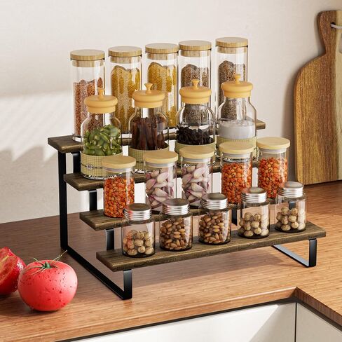 3 Tier Wooden Display Riser Stand Perfume Organizer Stands, Tiered Cupcake Stand Holder, Spice Rack Organizer, Display Shelves Riser Stand Organizer for Decoration, Display Rack Stand Perfume Holder in Saudi Arabia