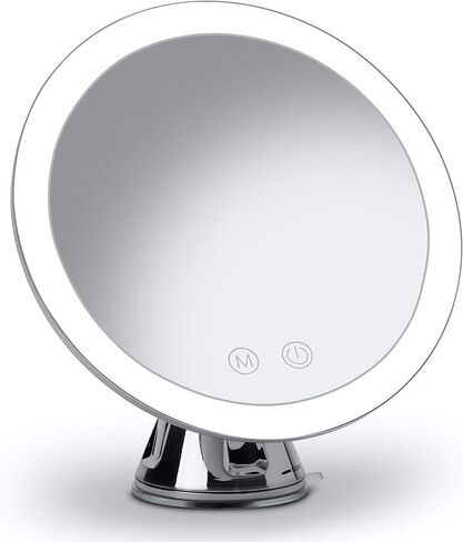 مرآة مكياج مكبرة بإضاءة LED 10 مرات من Fancii، قابلة لإعادة الشحن - 3 إعدادات إضاءة ثلاثية الألوان قابلة للتعتيم، مرآة زينة بالشفط، لمسة نهائية معدنية، مرآة حمام للسفر بدون سلك - لانا (كروم) in Kuwait