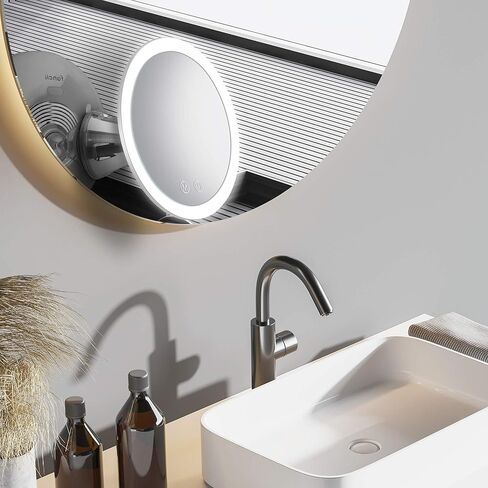 مرآة مكياج مكبرة بإضاءة LED 10 مرات من Fancii، قابلة لإعادة الشحن - 3 إعدادات إضاءة ثلاثية الألوان قابلة للتعتيم، مرآة زينة بالشفط، لمسة نهائية معدنية، مرآة حمام للسفر بدون سلك - لانا (كروم) in Kuwait