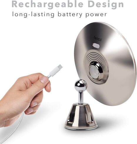 مرآة مكياج مكبرة بإضاءة LED 10 مرات من Fancii، قابلة لإعادة الشحن - 3 إعدادات إضاءة ثلاثية الألوان قابلة للتعتيم، مرآة زينة بالشفط، لمسة نهائية معدنية، مرآة حمام للسفر بدون سلك - لانا (كروم) in Kuwait