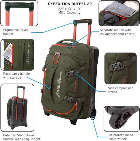 حقيبة Eddie Bauer Expedition Duffel 2.0 مصنوعة من البولي كربونات المتين والنايلون، Storm، 34L in Kuwait