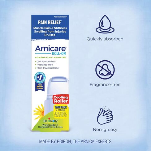 BOIRON Arnicare Roll-On لتخفيف آلام المفاصل وآلام العضلات وألم العضلات والتورم الناتج عن الكدمات أو الإصابات - أسطوانة معدنية تبريد وخالية من العطور - 3 أونصة (عبوتان بحجم 1.5 أونصة) in Saudi Arabia