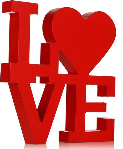 Valentines Love Signs for Home Decor Wood Love Decor Rustic Word Art Sculpture Freestanding Decorative Wooden Letters Tabletop Block Sign Home Wedding Indoor Decoration (Red, Pure Color) in Saudi Arabia