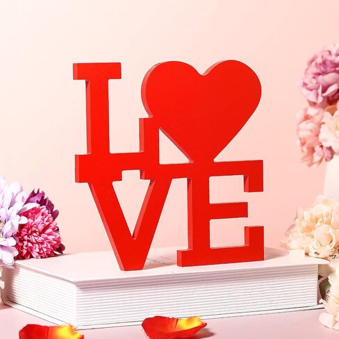Valentines Love Signs for Home Decor Wood Love Decor Rustic Word Art Sculpture Freestanding Decorative Wooden Letters Tabletop Block Sign Home Wedding Indoor Decoration (Red, Pure Color) in Saudi Arabia