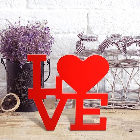 Valentines Love Signs for Home Decor Wood Love Decor Rustic Word Art Sculpture Freestanding Decorative Wooden Letters Tabletop Block Sign Home Wedding Indoor Decoration (Red, Pure Color) in Saudi Arabia