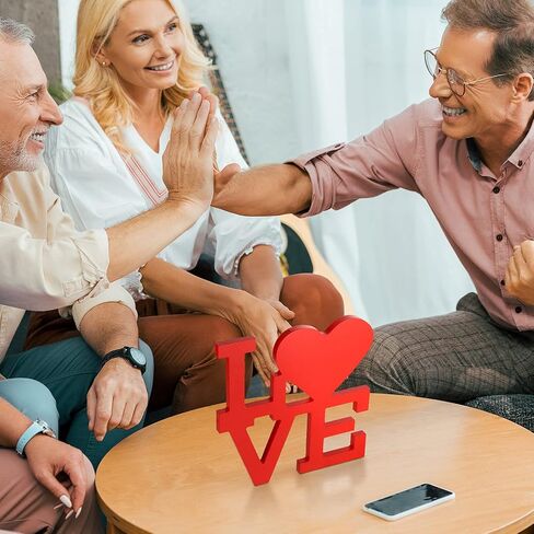 Valentines Love Signs for Home Decor Wood Love Decor Rustic Word Art Sculpture Freestanding Decorative Wooden Letters Tabletop Block Sign Home Wedding Indoor Decoration (Red, Pure Color) in Saudi Arabia