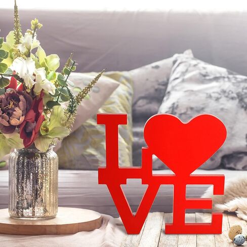 Valentines Love Signs for Home Decor Wood Love Decor Rustic Word Art Sculpture Freestanding Decorative Wooden Letters Tabletop Block Sign Home Wedding Indoor Decoration (Red, Pure Color) in Saudi Arabia