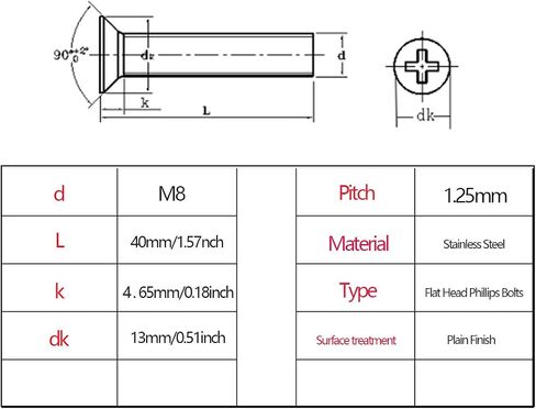 DGZ 25 قطعة M8-1.25X30 مللي متر الفولاذ المقاوم للصدأ شقة رئيس مسامير آلة فيليبسل البراغي ، مسامير آلة غاطسة in Saudi Arabia