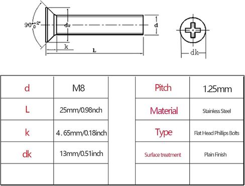DGZ 25 قطعة M8-1.25X30 مللي متر الفولاذ المقاوم للصدأ شقة رئيس مسامير آلة فيليبسل البراغي ، مسامير آلة غاطسة in Saudi Arabia