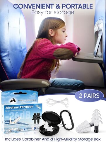Ear Plugs for Airplane Ear Pressure Relief, 2 Pairs Adults Soft Silicone Reusable Airplane Ear Plugs 26dB, with Silicone Connector Cord, Travel Essentials for Flying, Ear Protection Earplugs for Plane in Saudi Arabia