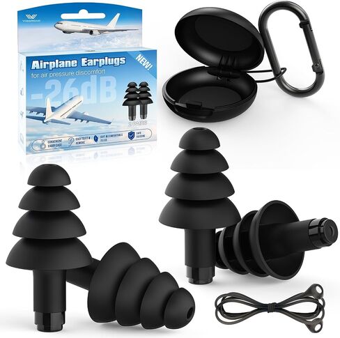 Ear Plugs for Airplane Ear Pressure Relief, 2 Pairs Adults Soft Silicone Reusable Airplane Ear Plugs 26dB, with Silicone Connector Cord, Travel Essentials for Flying, Ear Protection Earplugs for Plane in Saudi Arabia