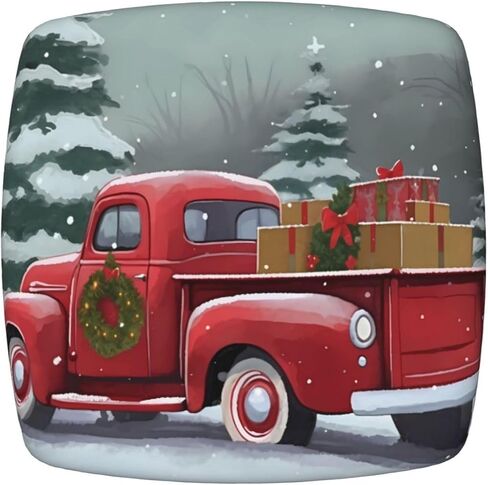 Christmas Red Truck Dining Square Chair Seat Covers 16.9 in Four Pieces, Stretch Fitted Couch Cushion Cover Replacement Removable, Chair Slipcovers for Home Holiday Decoration in Saudi Arabia