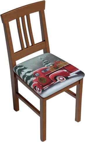 Christmas Red Truck Dining Square Chair Seat Covers 16.9 in Four Pieces, Stretch Fitted Couch Cushion Cover Replacement Removable, Chair Slipcovers for Home Holiday Decoration in Saudi Arabia