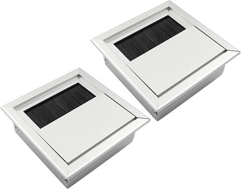 Hordion 2 Pcs Rectangle Desk Grommet Cable Hole Cover, 6.3" x 3.15" Metal Wire Grommet with Brush for Computer Desk Table, Black in Saudi Arabia