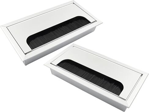 Hordion 2 Pcs Rectangle Desk Grommet Cable Hole Cover, 6.3" x 3.15" Metal Wire Grommet with Brush for Computer Desk Table, Black in Saudi Arabia