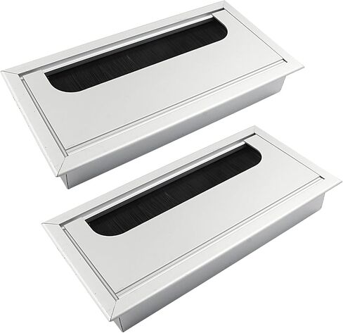 Hordion 2 Pcs Rectangle Desk Grommet Cable Hole Cover, 6.3" x 3.15" Metal Wire Grommet with Brush for Computer Desk Table, Black in Saudi Arabia
