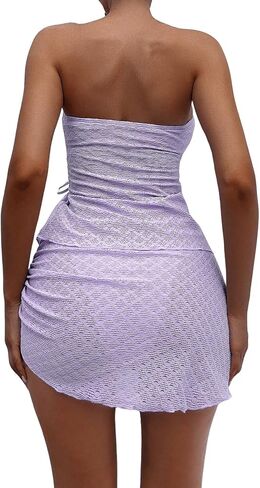Milumia Women's 3 Piece Ring Linked Drawstring Bandeau Bikini Swimsuits with Cover Up Skirt in Saudi Arabia